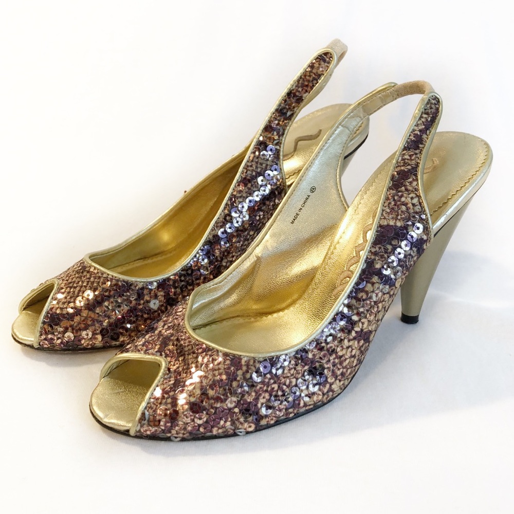 Nina gold copper sequin sling back sandals size 7